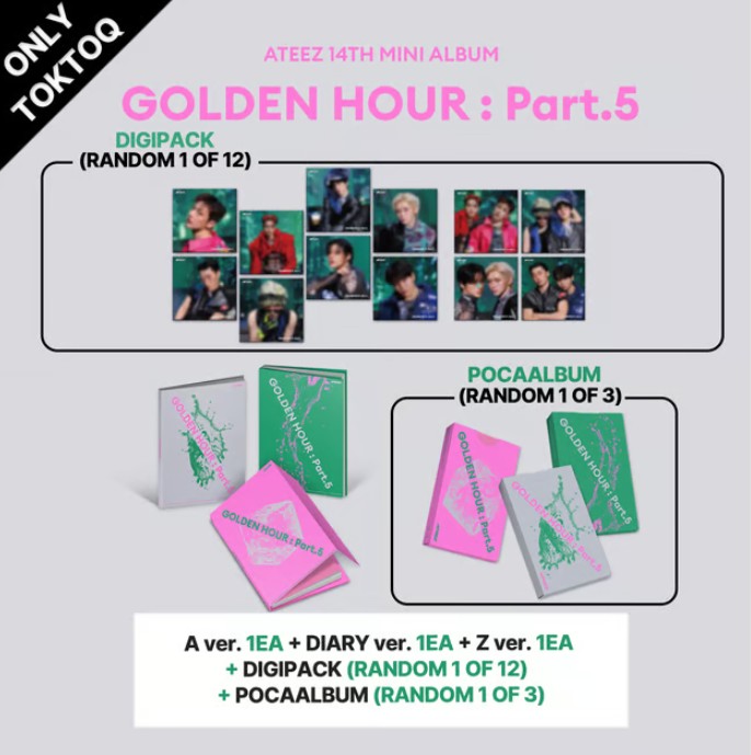 (官網/五版合購版)第十四張迷你專輯「GOLDEN HOUR : Part.5」(韓國進口版)